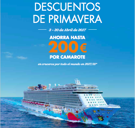 Hasta 200 euros de descuento reservando tu crucero con Norwegian Cruise Line en abril